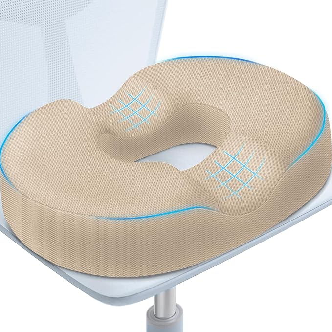 BlissTrends Donut Pillow Seat Cushion, Donut Chair Cushions for Postpartum Pregnancy&Hemorrhoids, Tailbone Pain Relief Cushion, Memory Foam Lifting Cushions for Office & Home Chairs (Khaki, XX-Large)