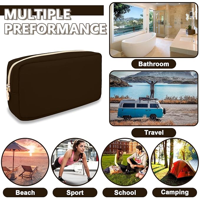 UIXIZQ Small Makeup Pouch for Purse, Nylon Travel Toiletry Storage Pouch Cute Preppy Cosmetic Bag for Women Girls, Waterproof Makeup Organizer Skincare Bag Purse with Zipper (Small-Chocolate)