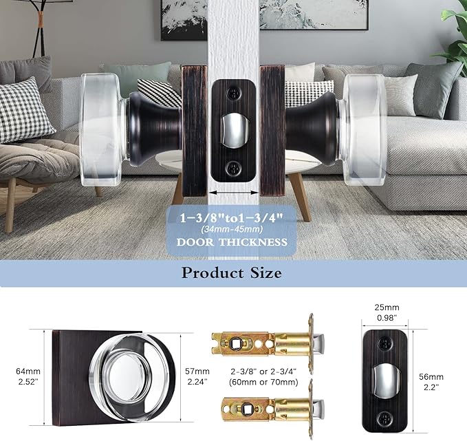 coolnews Crystal Door Knobs Interior, Passage Hall Closet Door Knobs, Oil Rubbed Bronze