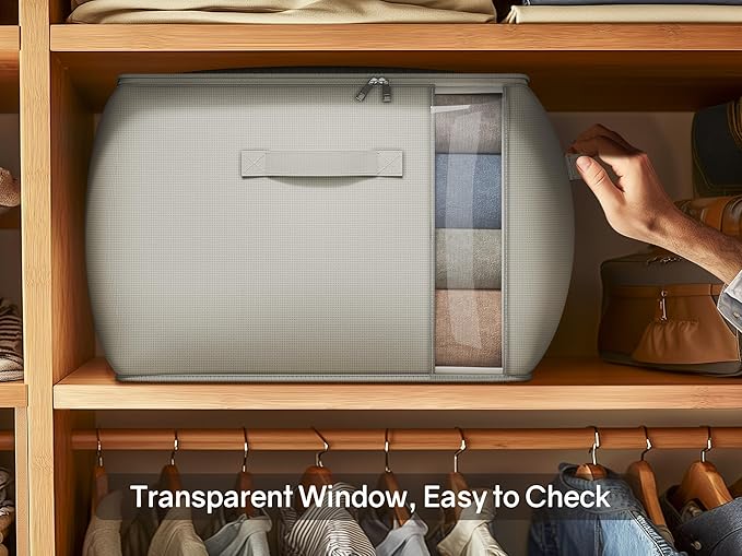 Vailando Large Canvas Comforter Storage Bags Closet Organizer for Clothes Sweater Clothes Organizer with Dual Zipper Three Carrying Handles for Blanket Closet Storage Container, 6 Pack, Grey