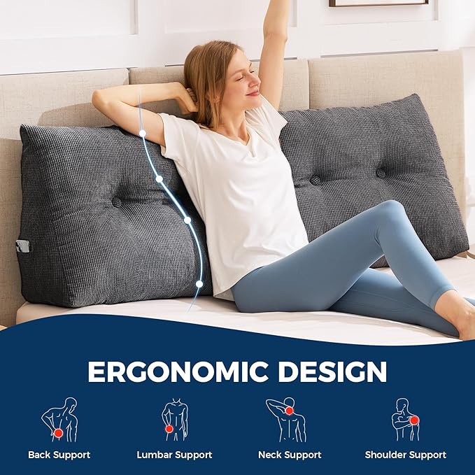 Headboard Pillow King, Triangle Pillows for Headboard, Head Board Backrest Wedge Pillow for Reading Sitting Working, Daybed Pillows with Removable Cover for Bed Dorm Sofa, Black