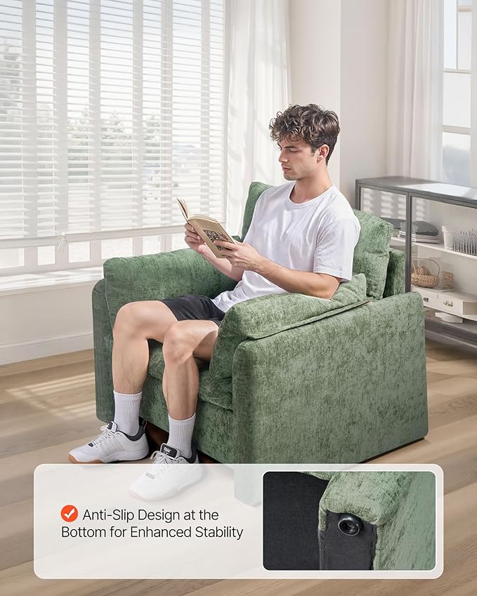 VEVOR Oversized Accent Chair, Armchair with Padded Arms, Comfy Single Sofa Chair, Modern Reading Lounge Chairs for Living Room, Bedroom, Green