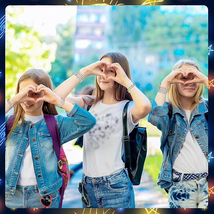 60 Pcs Colorful Friendship Bracelet Set for Girls Stretchy Bracelets for Kids and Women Beaded Friendship Bracelets for Teen Girls Party Favors