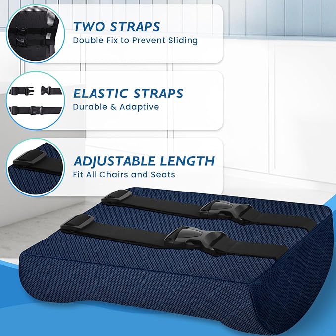 Lumbar Support Pillow for Office Chair Back Support Lumbar Pillow for Car, Gaming, Office Chair - Improve Sitting Posture & Back Pain Relief, Memory Foam, Adjustable Straps, Blue