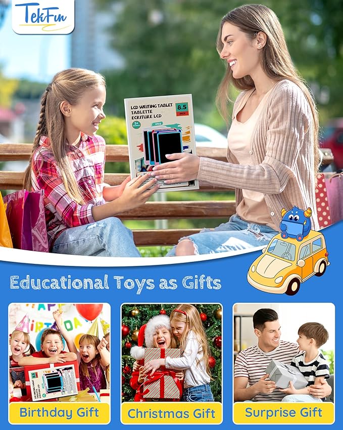 TEKFUN 2 Pack LCD Writing Tablet for Kids, 8.5 Inch Blue+Pink Doodle Board Drawing Board Drawing Tablet with Lanyard, Educational Kids Easter Christmas Toys Birthday Gift for Boys Girls 3-12 Years Old