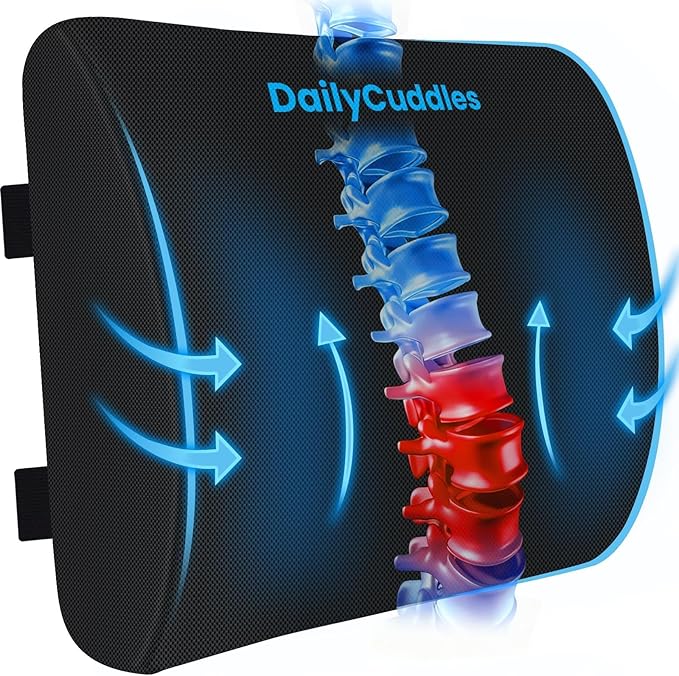 Lumbar Support Pillow for Office Chair Back Support - Memory Foam Lumbar Pillow for Car or Gaming Chair, Ergonomic Back Cushion with Adjustable Strap for Long-Hour Sitting (Black,X-Large)