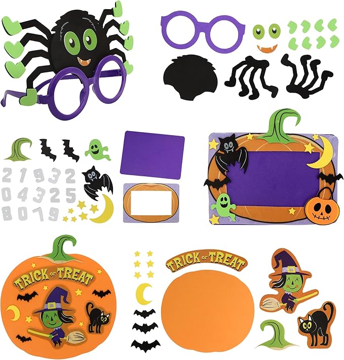 JOYIN Halloween Foam Craft Kit, Party Favors for Kids, Art Crafts with 3D Haunted House, Photo Frame, 2 Halloween Characters Decor, Glasses, Trick or Treat Door Sign Hanger, School Activities Games