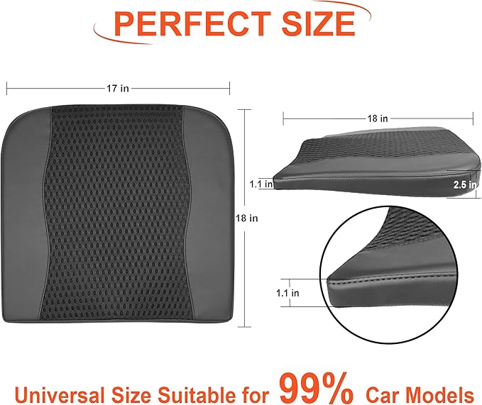 Car Seat Cushion, Comfort Memory Foam Car Cushions for Driving - Sciatica & Lower Back Pain Relief, Driver Seat Pillow for Auto, Office Chair, Wheelchair - 4D Mesh Black