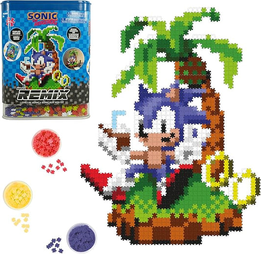 Jixelz Remix Sonic The Hedgehog Craft Kit - Chillin' Sonic - No Heat or Glue Required - STEM Building Toys - Pixel Art for Desk, Bedroom, or College Dorm Room - 1200+ Pieces - Ages 8 Years and Up