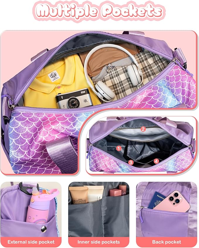 Dorm Room Essentials for Girls-Girl Gym Bag with Shoe Compartment, Kid Personalized Weekender Overnight Bags, Initial Travel Tote with Makeup Pouch, Preppy Stuff Gifts for Kids (Letter F)
