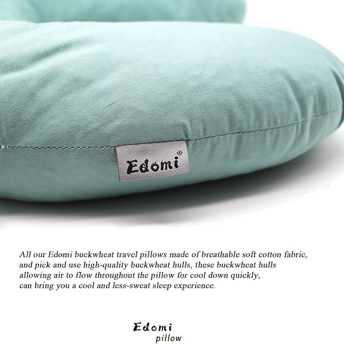 Buckwheat Hulls Neck Pillow, U Shaped Travel Pillow Portable Pillow Support for Neck Shoulder, for Side Back Stomach Sleeper with Washable Pillowcase (12x12 inch,Blue)