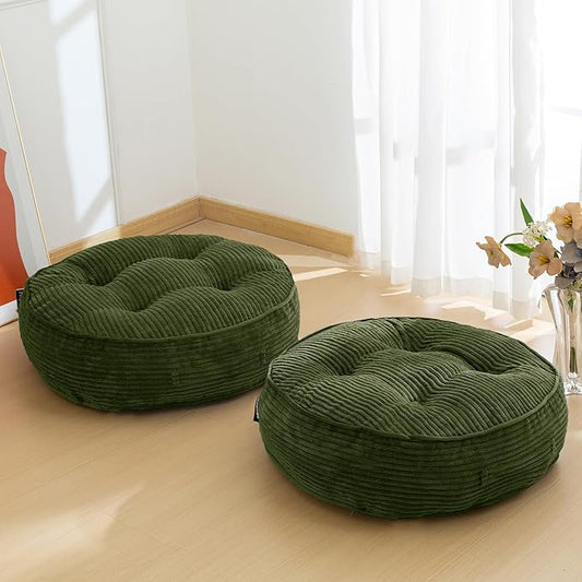 6" Washable Floor Pillow Cushion for Adults, Meditation Cushion Pillow, Large Round Floor Sitting, Removable Tufted Corduroy Cover, for Tatami Living Room or Yoga, 22x22 Inch, 2Pack, Machine Washable