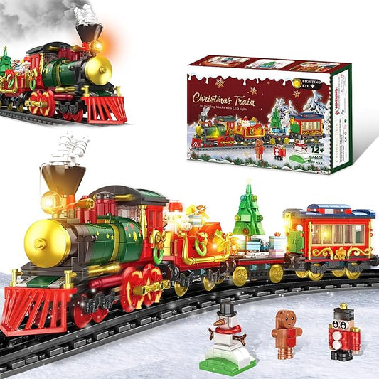 Christmas Train Building Blocks for Kids, Christmas Train 2024 Collectible Holiday Building Block Home Decor with Light, Tabletop for Boys, Girls and Adults, 1588Pcs