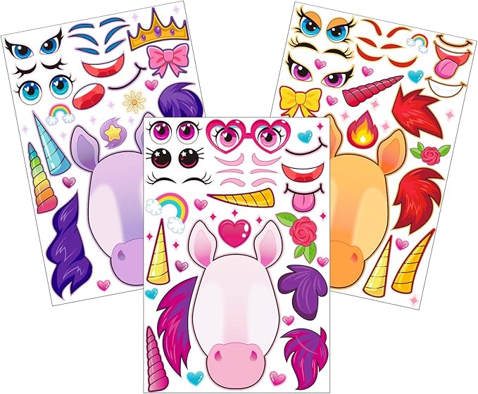 JOYIN 36PCS 9.8"x6.7" Make a face Stickers for Kids, Make Your Own Unicorn Stickers, Party Favors Kids Crafts, Goodie Bags Stuffers, Classroom Rewards