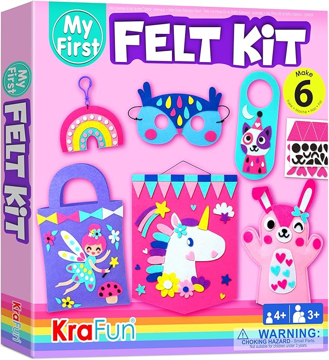 KRAFUN My First Beginner Felt Kit Unicorn Girl Animal Craft for Kids, Toddlers, Boys, Girls Age 3-6 Years Old, Include 6 DIY Handmade Arts and Crafts Projects, Activities Preschool Creative Toys