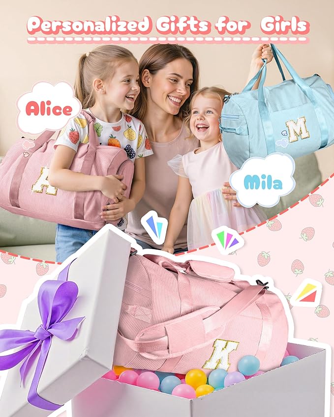 Gift for 3 4 5 6 7 8 Year Old Girl, Girls Gym Bag, Kids Personalized Dance Bags with Shoe Compartment, Customized Travel Duffle with Toiletry Bag, Birthday Gift for Sister (Letter Y)