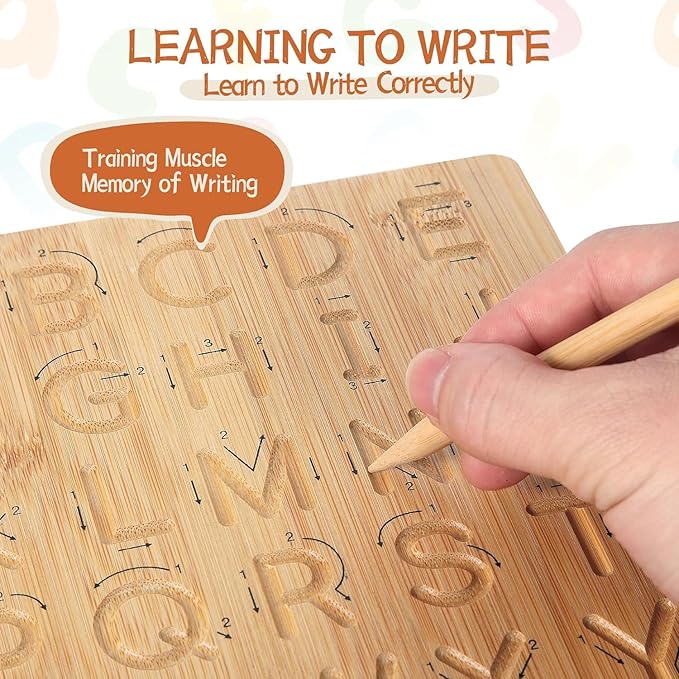 Asweets Montessori Wooden Alphabet Tracing Board, Wood Letter Practicing Board,Double-Sided Boards for Toddlers and Preschool Gifts for Kids(2 Piece)