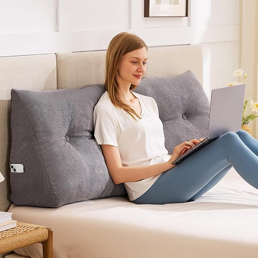 Headboard Pillow Twin, Triangle Pillows for Headboard, Head Board Backrest Wedge Pillow for Reading Sitting Working, Daybed Pillows with Removable Cover for Bed Dorm Sofa, Dark Grey