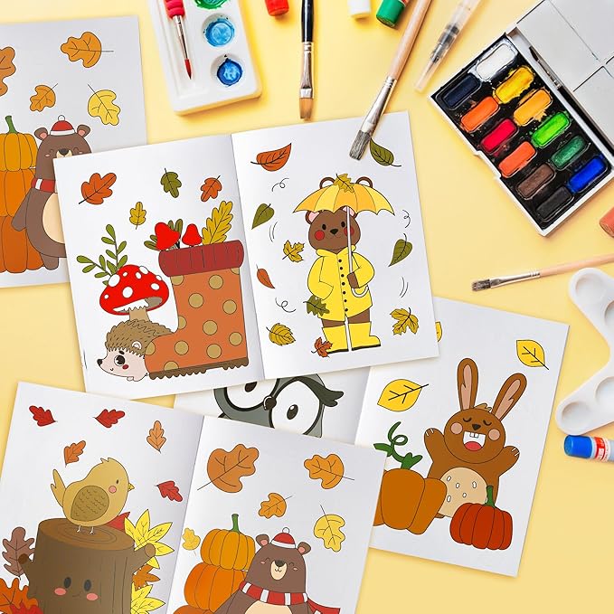 24Pcs Animal Theme Coloring Books for Kids Bulk Fall Mini Coloring Booklet Autumn DIY Art Drawing Book with Squirrel Hedgehog for Toddlers Halloween Thanksgiving Birthday Party Favor Goodie Bag Filler