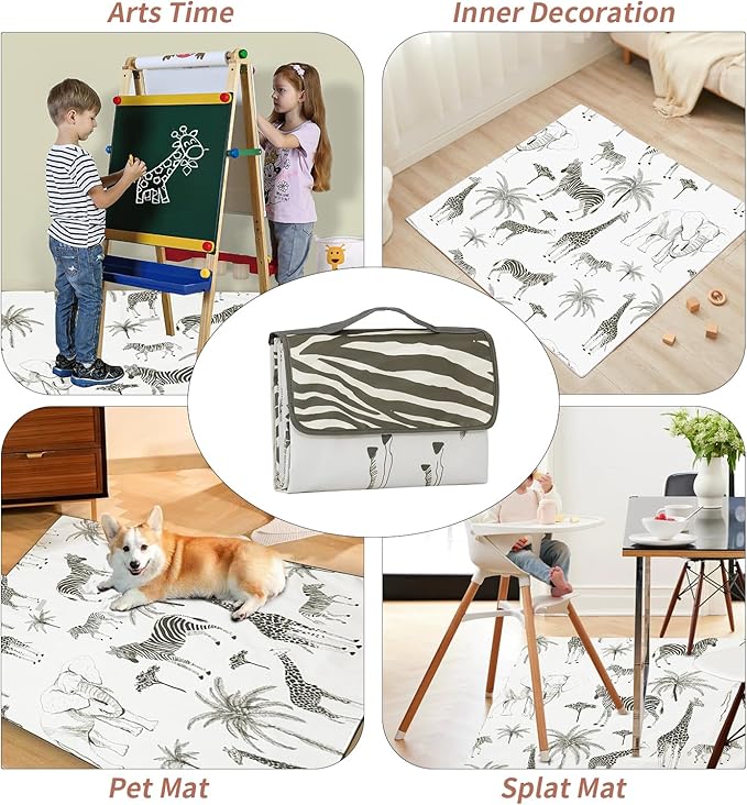 Insular Baby Splat Mat for Under High Chair/Arts/Crafts, Anti Slip and Waterproof Splash Mat for Floor, Portable Picnic Mat, 51x51 Inch, Safari