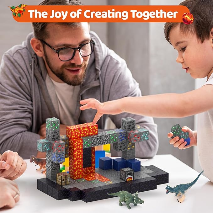 Magnetic Blocks 110PCS with 6 Animal Toys, Volcano Building Blocks Set, Toys for Boys & Girls Age 6-8, Stacking Building Toys for Toddlers Sensory Toy for Kids 6+