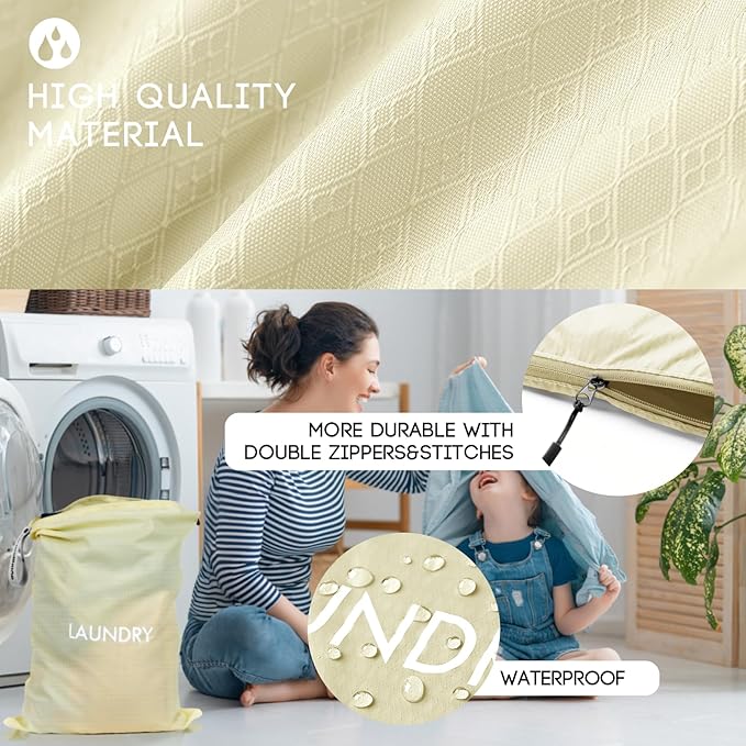 Travel Laundry Bag (2 Pcs - Large + Medium) - Foldable Waterproof Washable Wet Dry Bag for Gym, Swimming, Yoga, and Workout Perfect for Dirty Clothes, Bathing Suits, Travel Accessories (Beige)