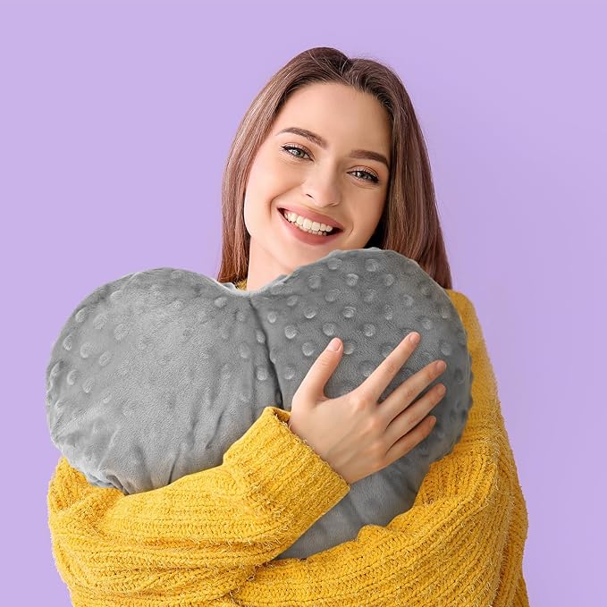 9 lb Sensory Weighted Pillow with Glass Bead Filled Heavy Soft Versatile Hug Body Pillow W/stress Relief for Adults Comfort Relaxation Sleep Valentine's Thoughtful Gift Hear(Gray)