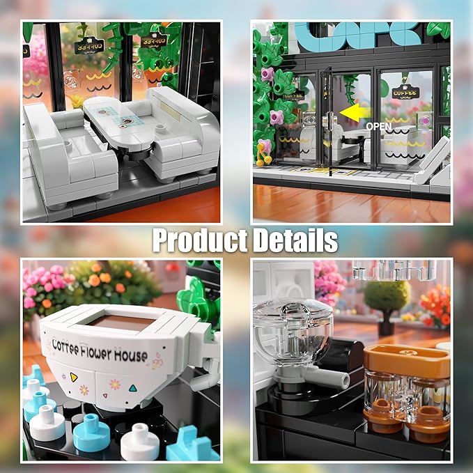 TYCOLE Flower House Building Block Set,Coffee House Building Toy with LED Lights, Creative Garden House Model Kits,Christmas Birthday Gift for Adults,Friend or Girls 8-12(564 PCS)