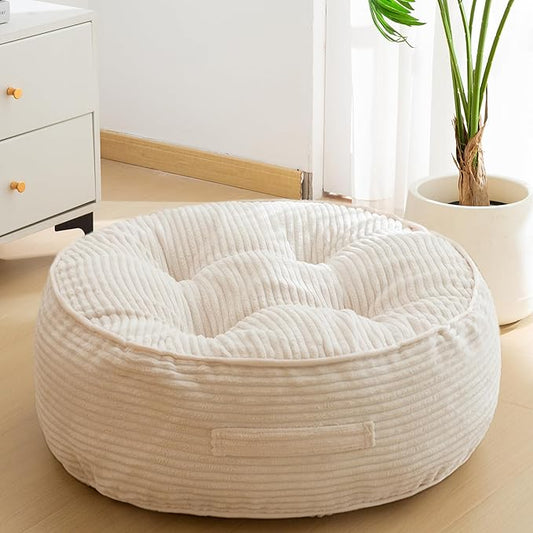 8" Washable Floor Pillow Cushion for Adults, Meditation Cushion Pillow, Large Round Floor Sitting, Removable Tufted Corduroy Cover, for Tatami Living Room or Yoga, 22x22 Inch, Machine Washable