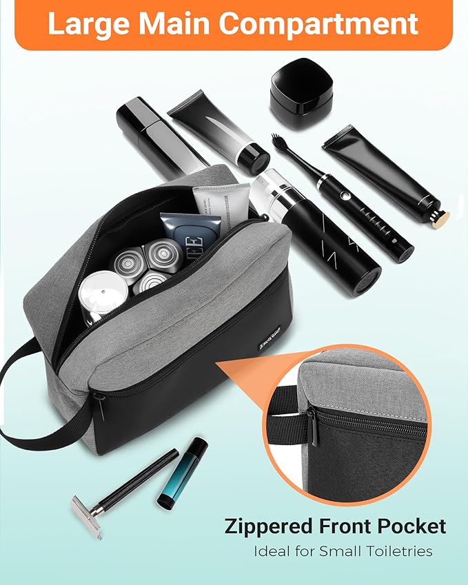 Elviros Travel Toiletry Bag for Men Hanging Toiletries Dopp Kit Small Bathroom Hygiene Tool and Medicine bag for Traveling Essential Shaving Pouch,Gifts for Men(Grey&Black)