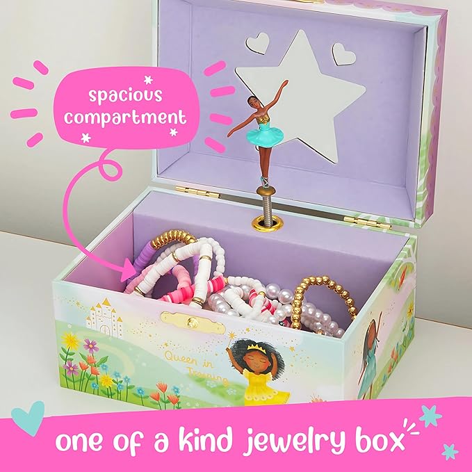 Ballerina Jewelry Box - Ballerina Gifts for Girls Age 4-6- Kids Jewelry Box with Spinning Ballerina - 6 x 4.7 x 3.5 in