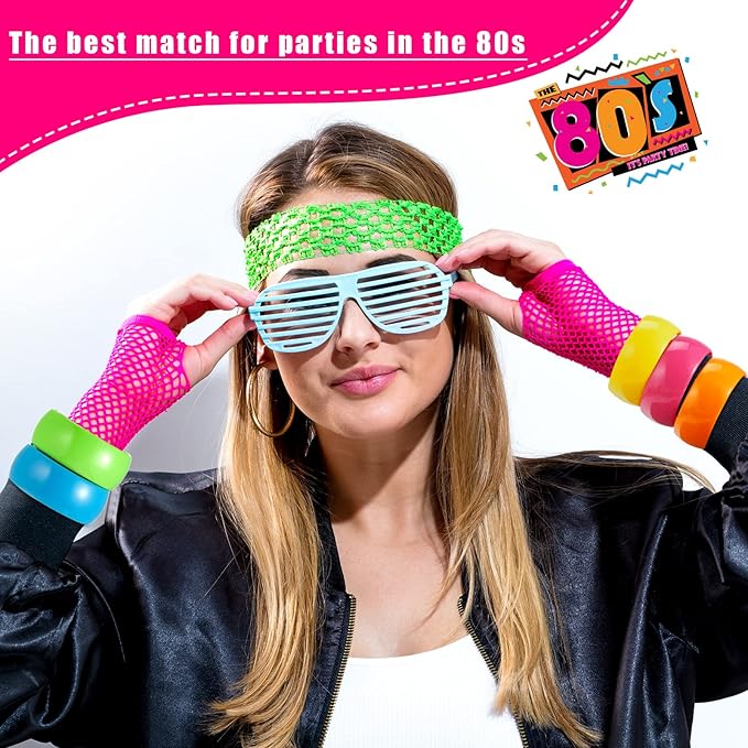 20 Pieces 80s Bracelets for Women 80's Style Neon Bracelets 80s Bangle Bracelets Colorful Chunky Plastic Bracelets 80's Neon Accessories Party Favors Pack for New Years Eve Birthday Party, 5 Colors