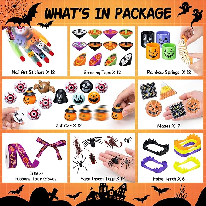Halloween Party Favors, 193pcs Halloween Stuffed Toys Bulk Birthday Party Decorations, Goodie Bags for Party Supplies, Halloween Games for Kids