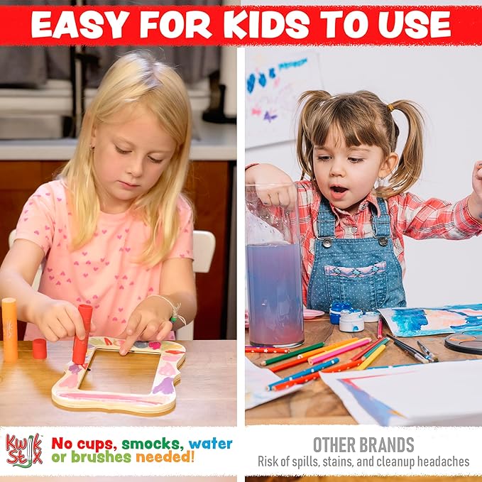 Kwik Stix Cuties Washable Paint Sticks for Kids & Toddlers, 12 Non-Toxic Colors, Quick-Drying, Allergen-Free, Solid Tempera with Cute Caps