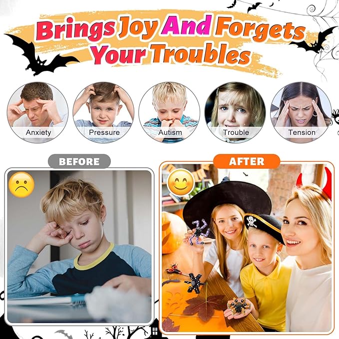 Halloween Fidget Spinners for Boys Girls Sensory Toys for Stress Relief and Anxiety for Kids 4-8 8-12 Halloween Goodie Bag Fillers Stocking Stuffers for Adult Party Favors 3PC