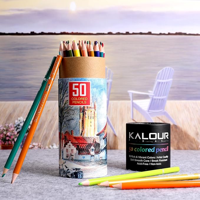 KALOUR Premium Colored Pencils,Set of 50 Colors,Artists Soft Core with Vibrant Color,Ideal for Layering Blending Shading,Color Pencils for Adults Beginners Coloring Book…