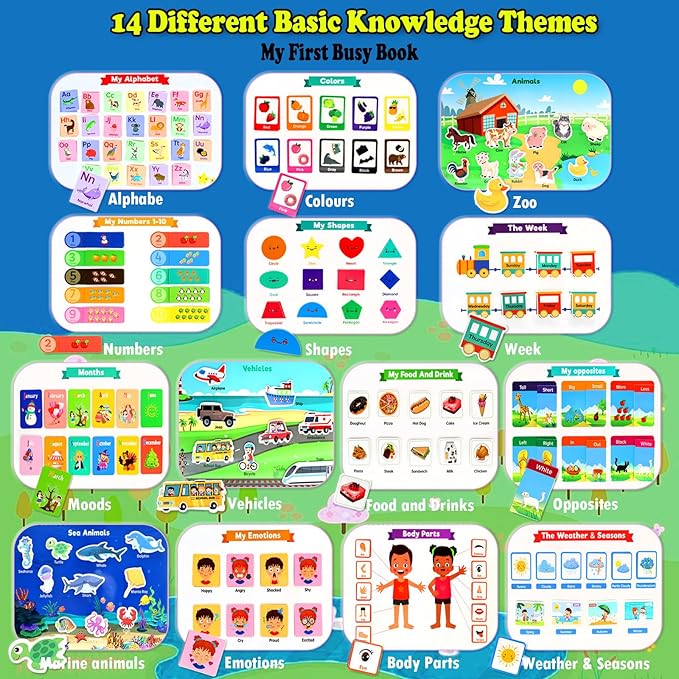 Busy Book for Toddlers, Preschool Learning Activities Book, 28 Pages Pre K Montessori Early Educational Learning Coloring Book, Autism Sensory Travel Toys, Gift Toys for Ages 3 4 5 6 7 Boys Girls