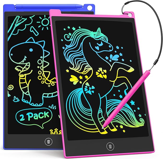 TECJOE 2 Pack LCD Writing Tablet, 10 Inch Colorful Doodle Board Drawing Tablet for Kids, Kids Travel Learning Toys Christmas Birthday Gifts for 3 4 5 6 Year Old Boys and Girls Toddlers