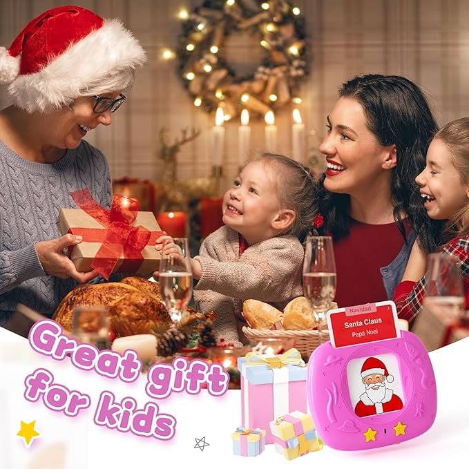 Toddlers Bilingual Spanish & English Talking Flash Cards with 288 Sight Words, Speech Therapy Toys for 3 4 5 6 Years Old Boys and Girls, Learning Educational Kids Gifts (Pink)