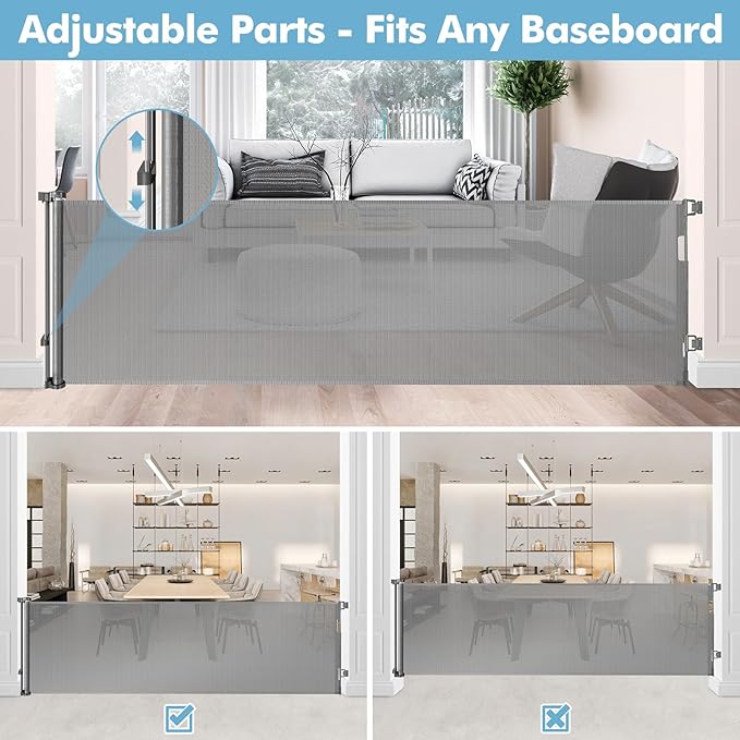 75 Inch Retractable Baby Gates for Wide Openings Retractable Dog Gate Indoor Extra Long Baby Gate Outdoor Extra Large Dog Gate Extra Wide Baby Gate for Stairs Dog Gates for Doorways, Porches, Gray