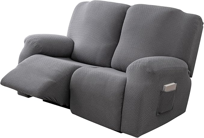 Genina Recliner Loveseat Cover Stretch Couch Covers Sofa slipcover for 2 Seat Reclining Couch Thick Jacquard Furniture Protector (Dark Grey)