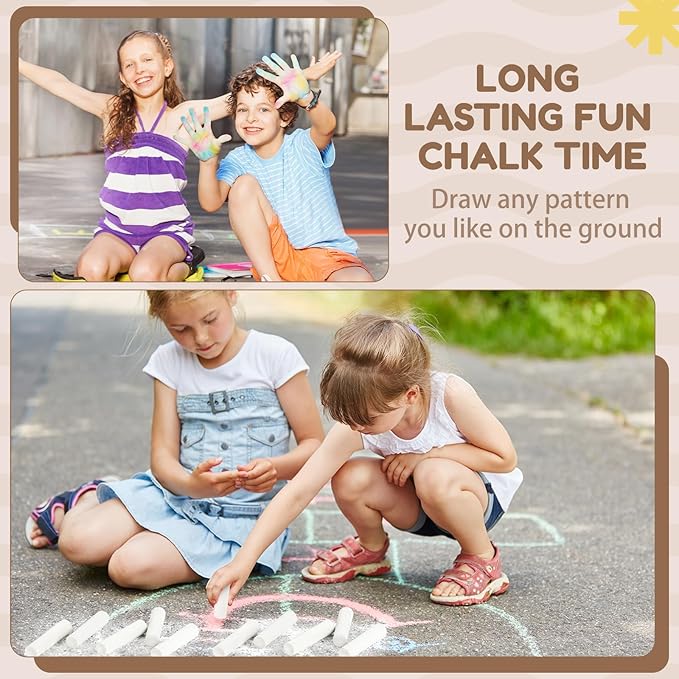 Fulmoon 40 Pcs Jumbo Sidewalk Chalk for Kids Outdoor Art Non Toxic Large Washable Street Chalk for Adults Drawing Painting Graffiti Classroom(White,Round Style)