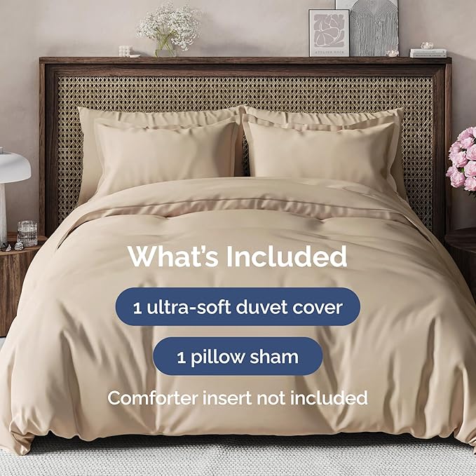 Duvet Cover Twin/Twin XL Size Set - Extra Soft Duvet Cover 68 x 90 with 1 Pillow Sham - Hotel Luxury, Easy Care and Fade Free with Zipper Closures & Ties - Comfy, Cozy Breathable Bedding Set (Cream)