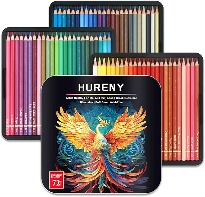 Colored Pencils for Adult Coloring Books, 72 Oil-Based Color Pencils, 3.8mm Soft Core, Vibrant Coloring Pencils in Tin Box for Adults, Professional Art Supplies forSketching, Blending and Layering.