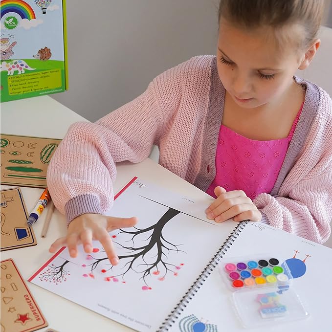 ButterflyEdufields 6in1 Stencils for Kids Drawing – 60pcs Art Supplies kit for Girls & Boys with 50+ Free Hand Drawing Challenges, Dinosaur Super Heroes Stencils, Finger Painting, Sponge Art