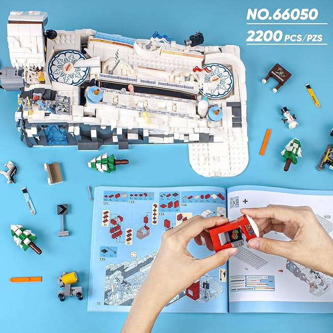 Ski Slope Building Block Sets for Adults, Ski Resort Building Toy with a Ski Shop and Snow Mobile, Architecture Building Block Models Construction, Ideal Gift for Adult Teen and Ski Fans (2200PCS)