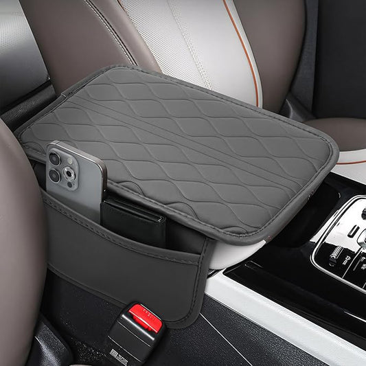 frani Car Center Console Cover,Leather Car Armrest Cover with 2 Storage Bags,Universal Car Arm Rest Cover,Car Interior Accessories Protector for Most Vehicle Gray