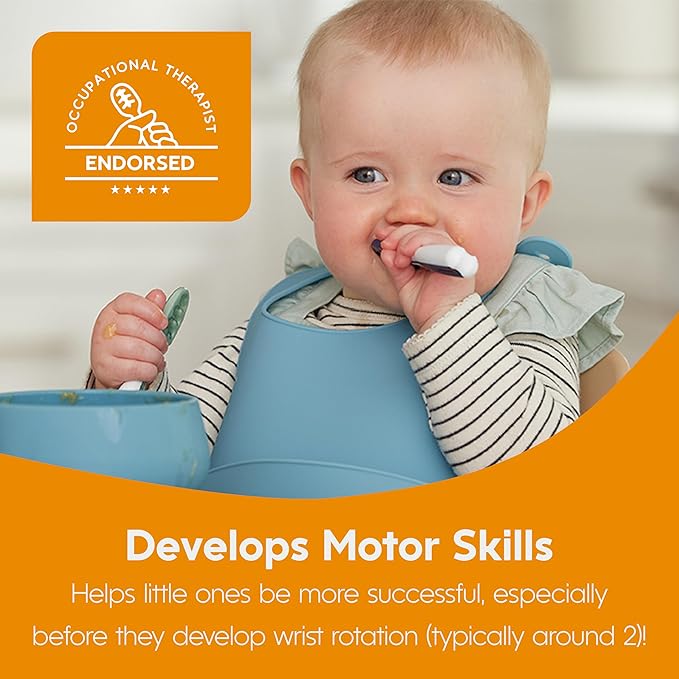 NumNum Baby Spoons Set, Pre-Spoon GOOtensils for Kids Aged 6+ Months - First Stage, Baby Led Weaning (BLW) Spoon - Self Feeding, Silicone Toddler Food Utensils - 2 Spoons, Beige/Mauve