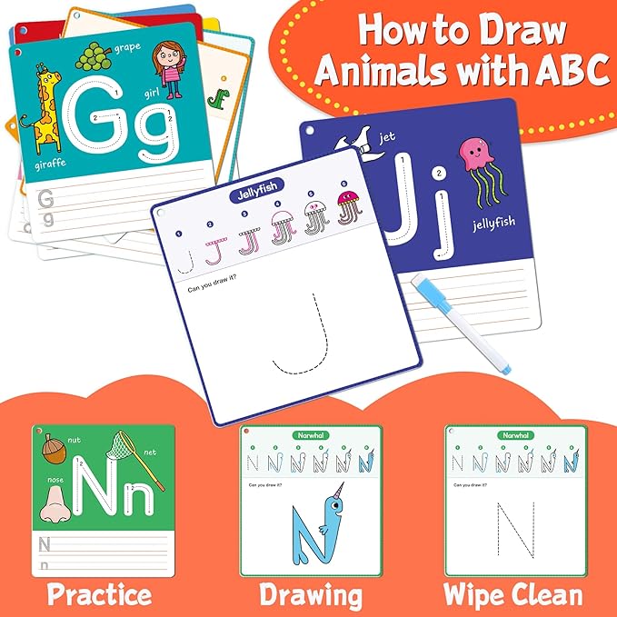 Elite Panda Preschool Learning Activities How to Draw with Alphabet, Letters Tracing Book for Kids Ages 3-5 Toddler Educational Game Coloring Kit Art Craft Supplies Toy Gifts Boy Girl 4-6 Years Old