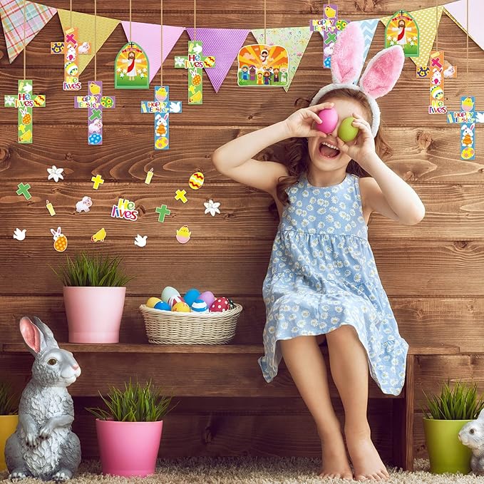 30 Sets Easter Jesus He is Risen Craft Kits for Kids DIY Easter Religious Crosses Art Craft Make a Easter Jesus Resurrection Scene Ornament Spring Christian Creative Art Projects, Kids Party Favors
